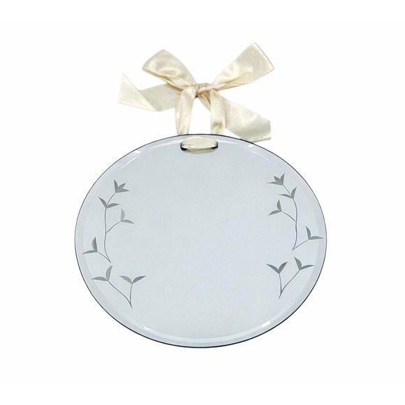 unbranded Other - Vintage Round Hanging Mirror 7" Etched Floral Glass Satin Ribbon Cottagecore